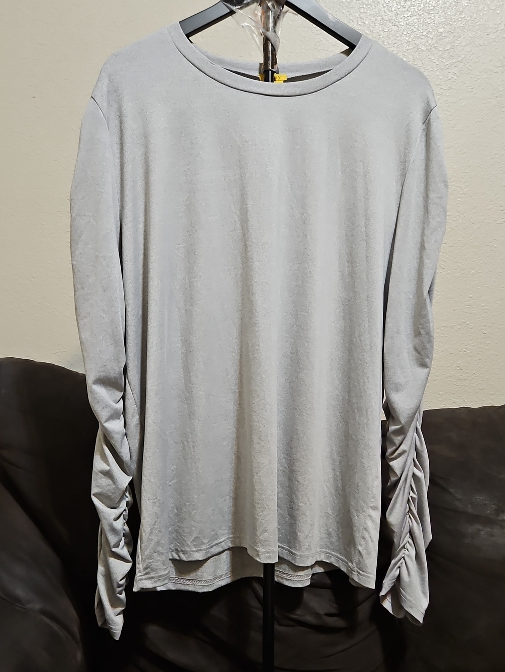 Daisy Long Sleeve Tunic Top With Ruched Sleeves - Light Gray